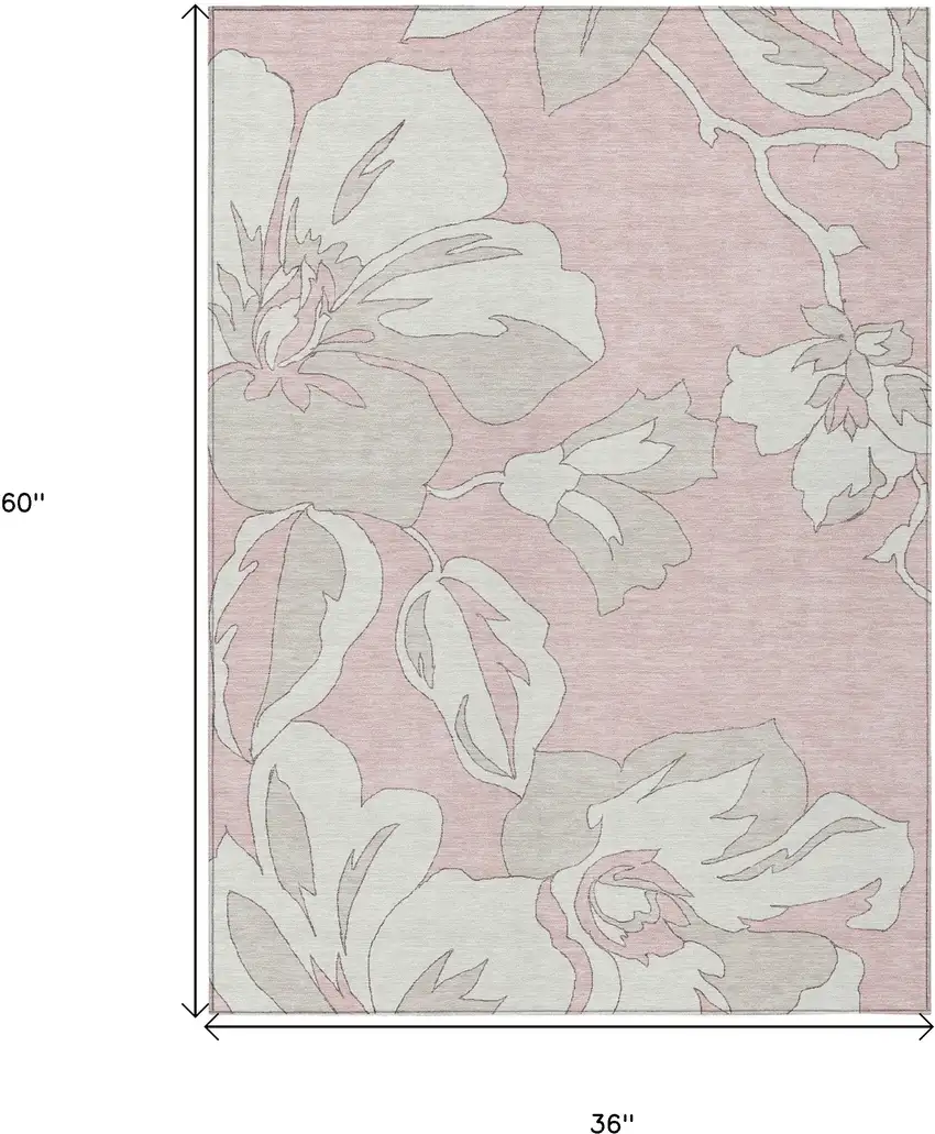 Pink Ivory And Beige Floral Washable Indoor Outdoor Area Rug Photo 3