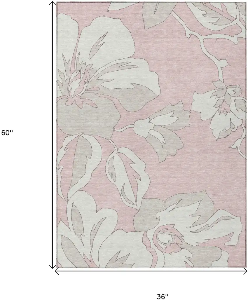 Pink Ivory And Beige Floral Washable Indoor Outdoor Area Rug Photo 3