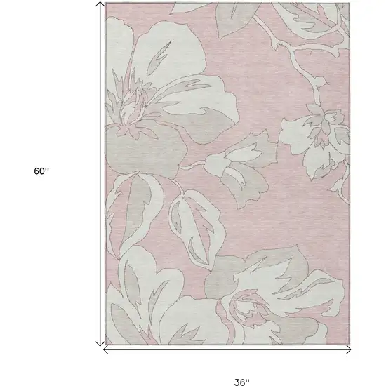 Pink Ivory And Beige Floral Washable Indoor Outdoor Area Rug Photo 3