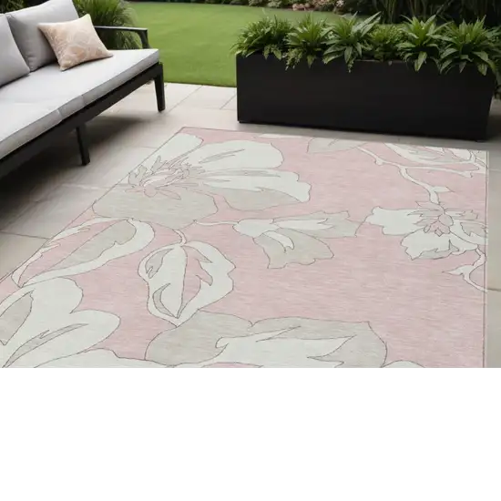 Pink Ivory And Beige Floral Washable Indoor Outdoor Area Rug Photo 1