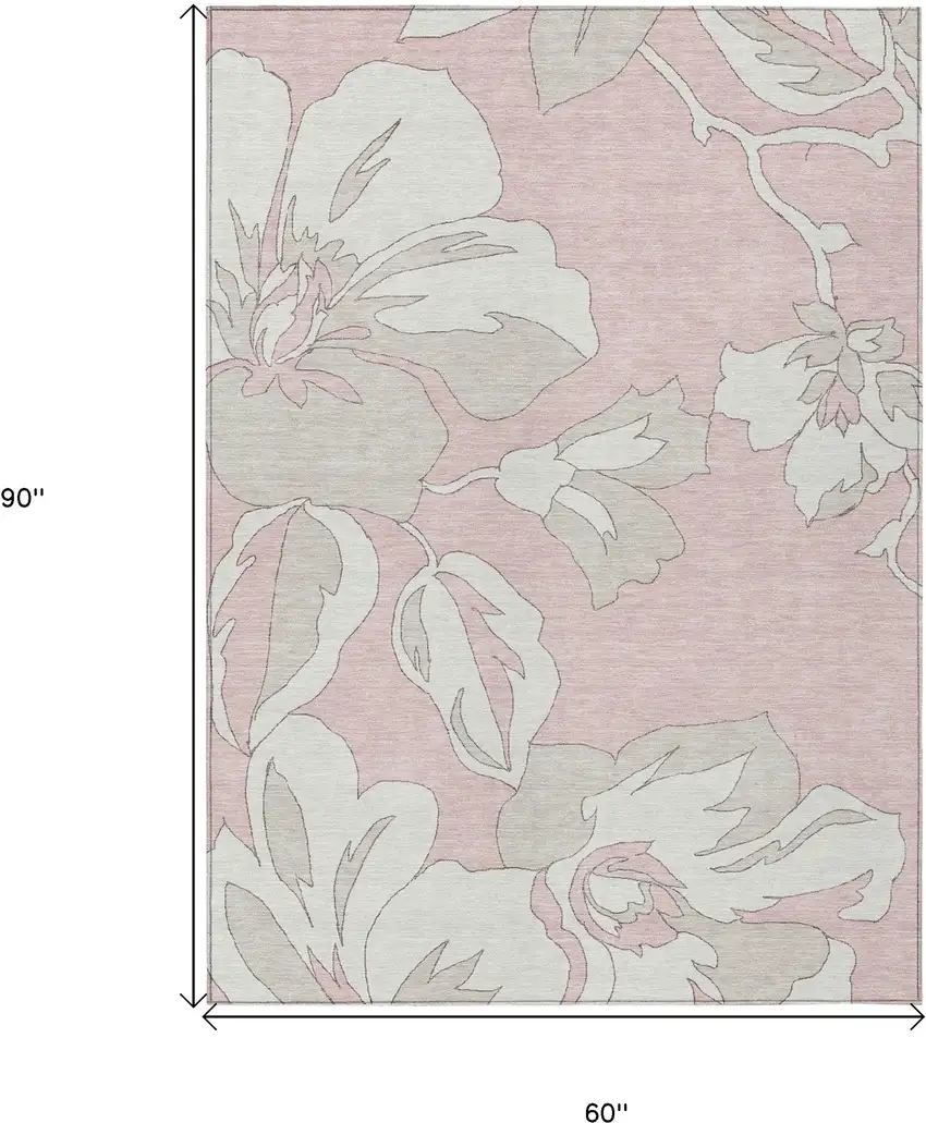 Pink Ivory And Beige Floral Washable Indoor Outdoor Area Rug Photo 3