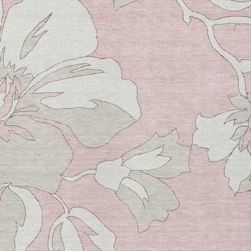 Pink Ivory And Beige Floral Washable Indoor Outdoor Area Rug Photo 7