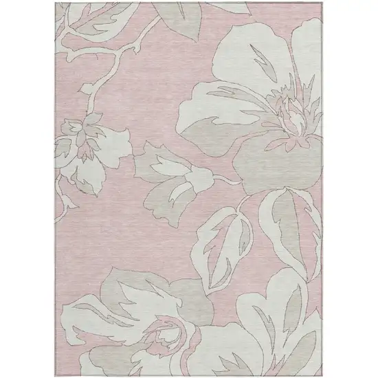 Pink Ivory And Beige Floral Washable Indoor Outdoor Area Rug Photo 8