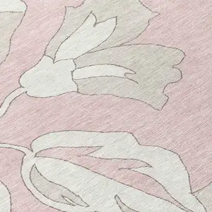 Photo of Pink Ivory And Beige Floral Washable Indoor Outdoor Area Rug
