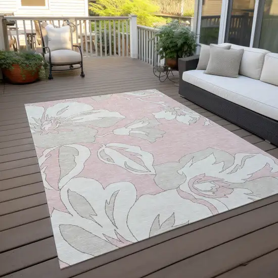 Pink Ivory And Beige Floral Washable Indoor Outdoor Area Rug Photo 9