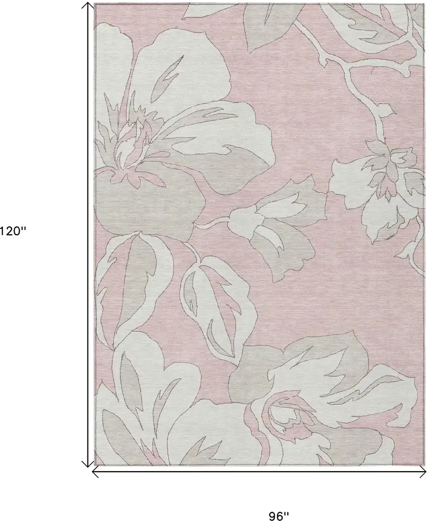 Pink Ivory And Beige Floral Washable Indoor Outdoor Area Rug Photo 3
