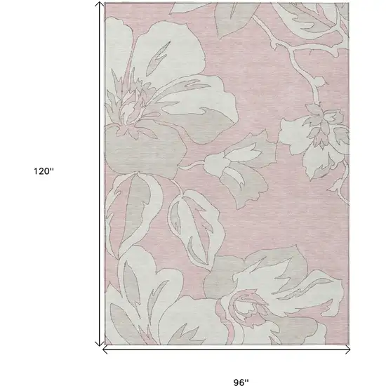 Pink Ivory And Beige Floral Washable Indoor Outdoor Area Rug Photo 3