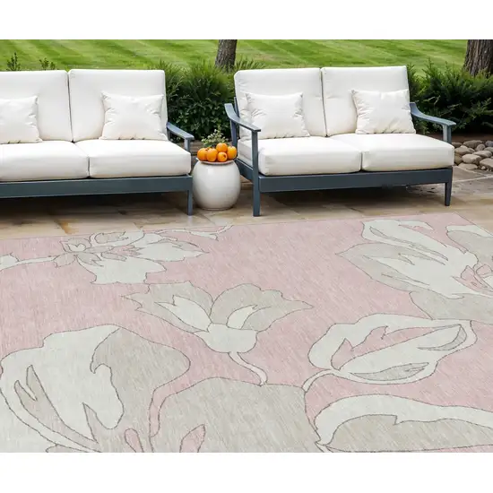 Pink Ivory And Beige Floral Washable Indoor Outdoor Area Rug Photo 1