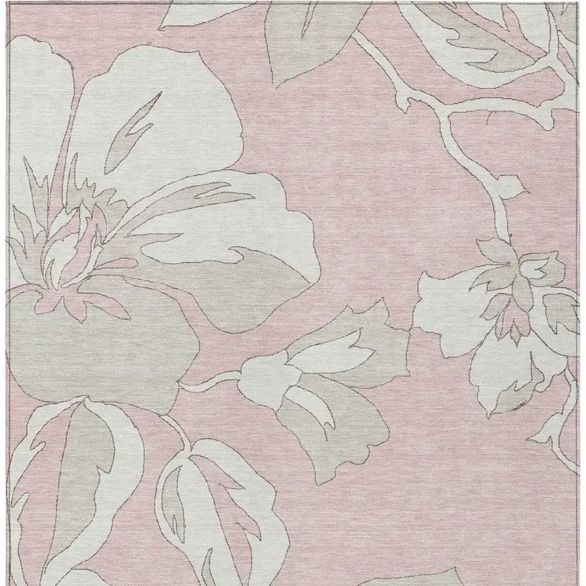 Pink Ivory And Beige Floral Washable Indoor Outdoor Area Rug Photo 7