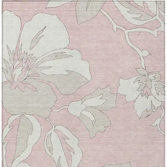 Pink Ivory And Beige Floral Washable Indoor Outdoor Area Rug Photo 7