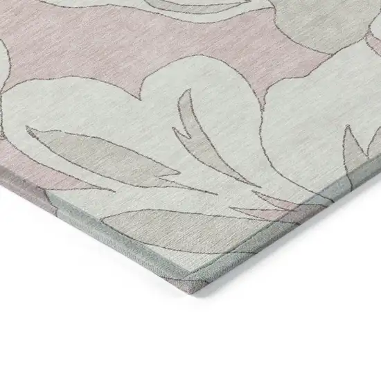 Pink Ivory And Beige Floral Washable Indoor Outdoor Area Rug Photo 5