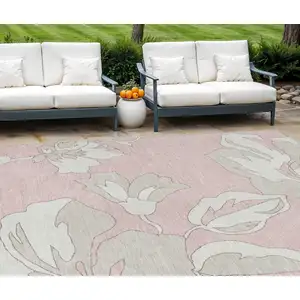 Photo of Pink Ivory And Beige Floral Washable Indoor Outdoor Area Rug