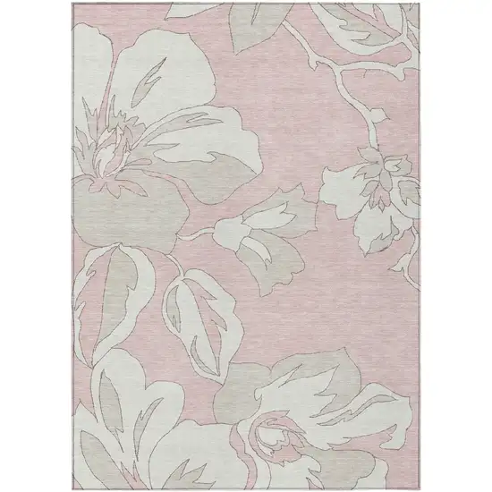 Pink Ivory And Beige Floral Washable Indoor Outdoor Area Rug Photo 2