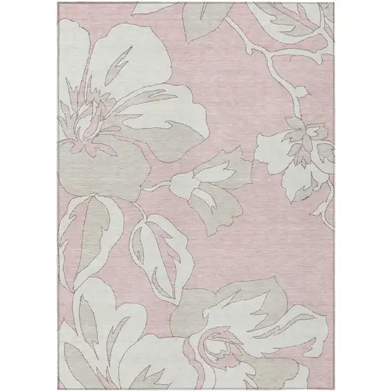 Pink Ivory And Beige Floral Washable Indoor Outdoor Area Rug Photo 2