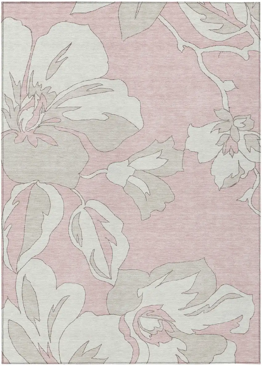 Pink Ivory And Beige Floral Washable Indoor Outdoor Area Rug Photo 2