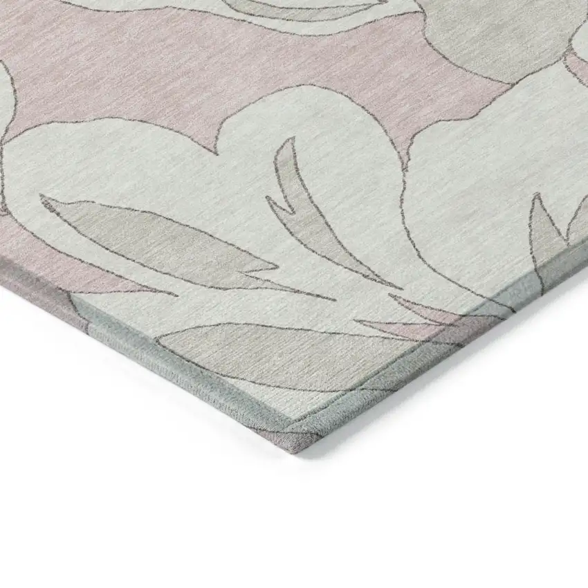 Pink Ivory And Beige Floral Washable Indoor Outdoor Area Rug Photo 5