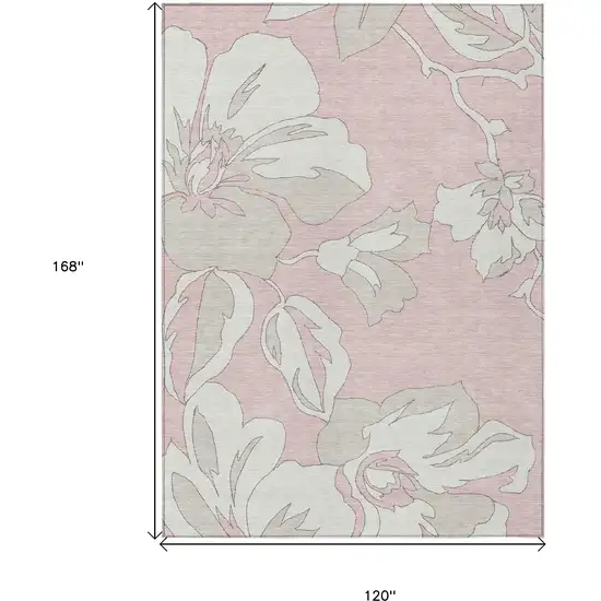 Pink Ivory And Beige Floral Washable Indoor Outdoor Area Rug Photo 3
