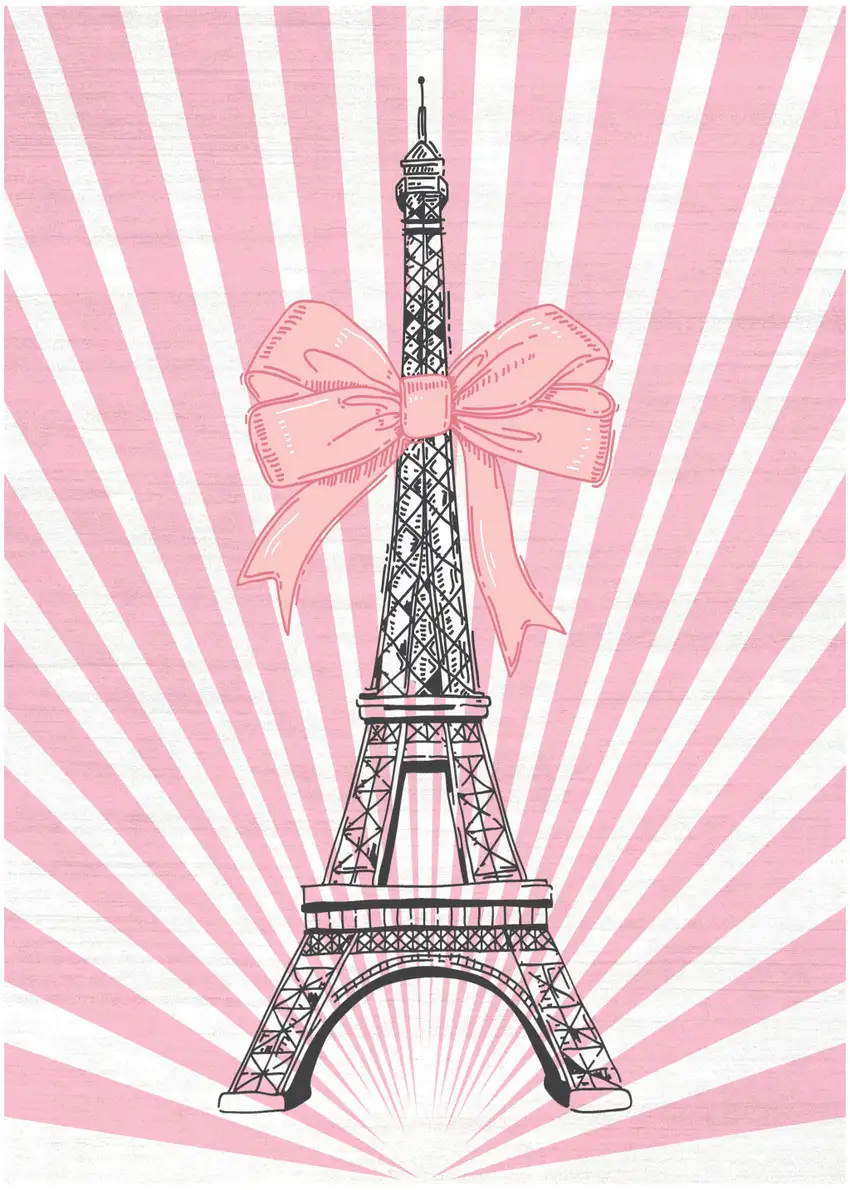 Pink Ivory And Black Eiffel Tower Youthful Washable Area Rug Photo 2