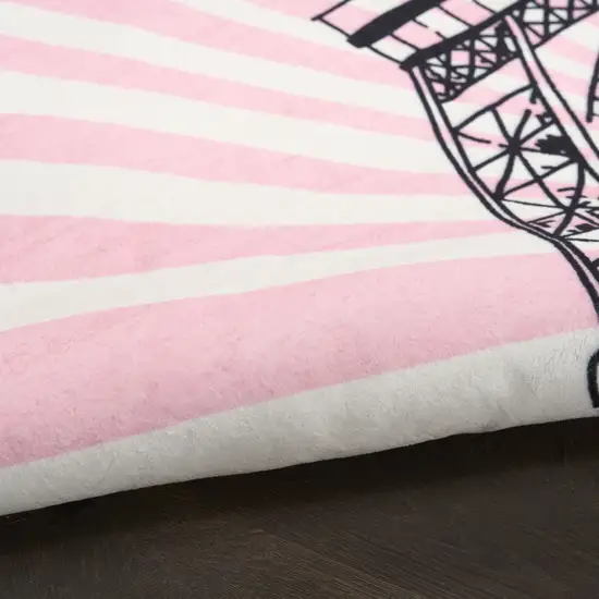 Pink Ivory And Black Eiffel Tower Youthful Washable Area Rug Photo 8