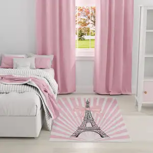 Photo of Pink Ivory And Black Eiffel Tower Youthful Washable Area Rug