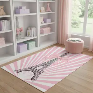 Photo of Pink Ivory And Black Eiffel Tower Youthful Washable Area Rug
