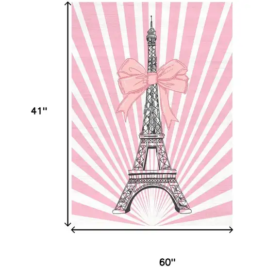 Pink Ivory And Black Eiffel Tower Youthful Washable Area Rug Photo 2