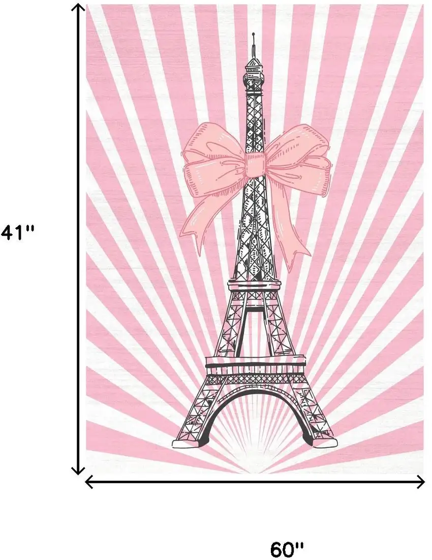 Pink Ivory And Black Eiffel Tower Youthful Washable Area Rug Photo 2