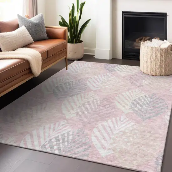 Pink Ivory And Blue Floral Washable Area Rug With UV Protection Photo 6