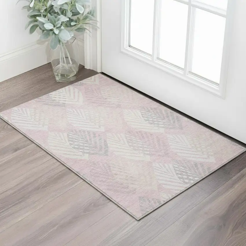 Pink Ivory And Blue Floral Washable Area Rug With UV Protection Photo 2