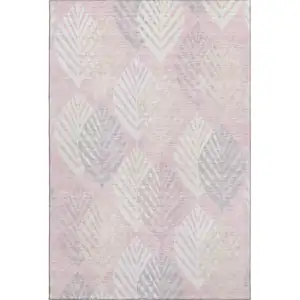 Photo of Pink Ivory And Blue Floral Washable Area Rug With UV Protection