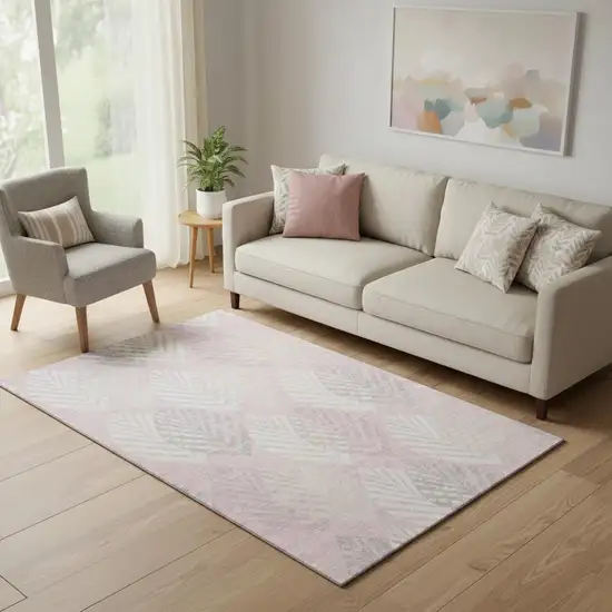 Pink Ivory And Blue Floral Washable Area Rug With UV Protection Photo 1