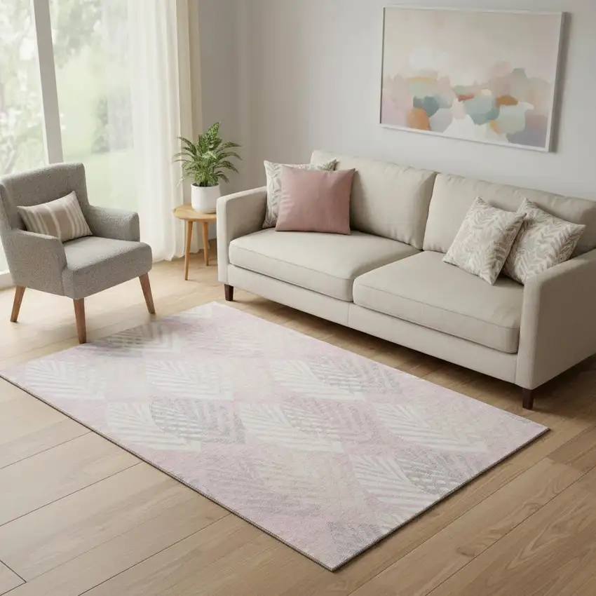 Pink Ivory And Blue Floral Washable Area Rug With UV Protection Photo 1