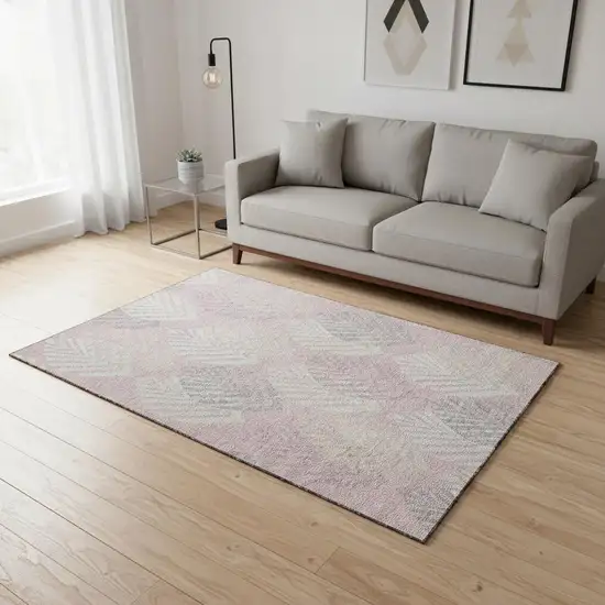 Pink Ivory And Blue Floral Washable Area Rug With UV Protection Photo 2