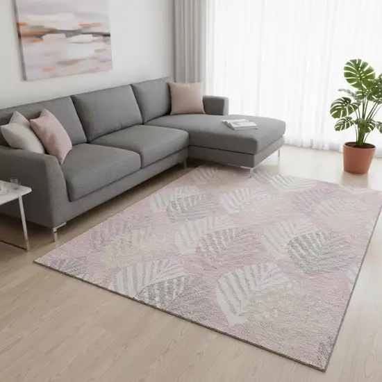 Pink Ivory And Blue Floral Washable Area Rug With UV Protection Photo 2