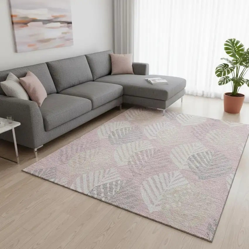 Pink Ivory And Blue Floral Washable Area Rug With UV Protection Photo 2