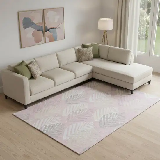 Pink Ivory And Blue Floral Washable Area Rug With UV Protection Photo 1