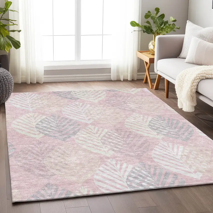 Pink Ivory And Blue Floral Washable Area Rug With UV Protection Photo 4