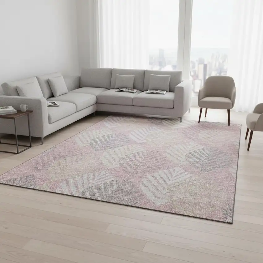 Pink Ivory And Blue Floral Washable Area Rug With UV Protection Photo 2