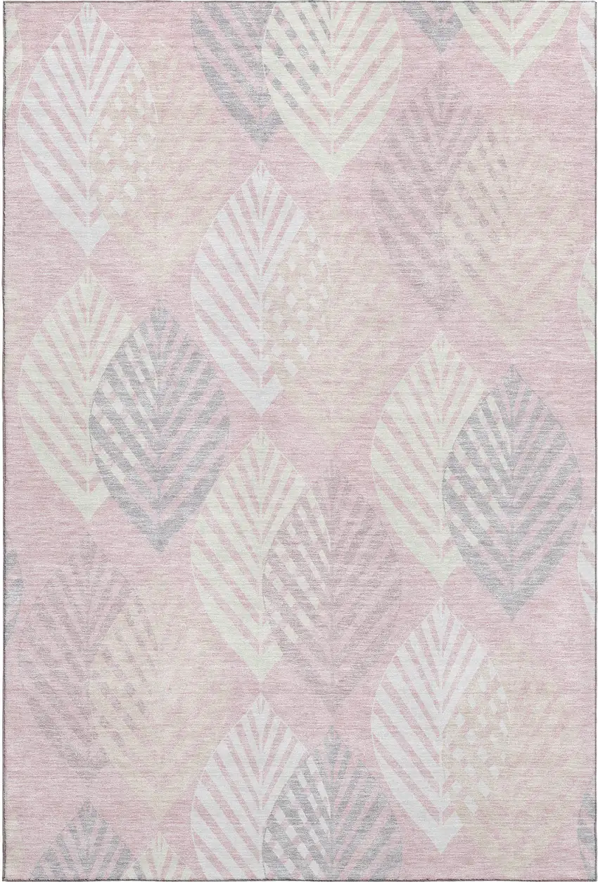 Pink Ivory And Blue Floral Washable Area Rug With UV Protection Photo 1