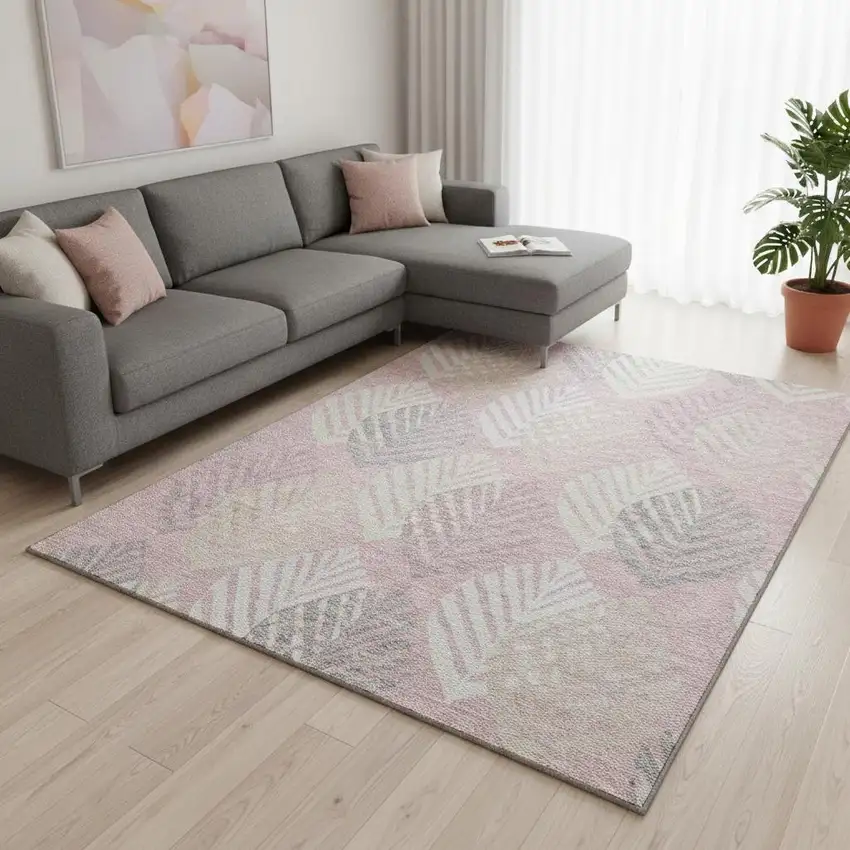Pink Ivory And Blue Floral Washable Area Rug With UV Protection Photo 2