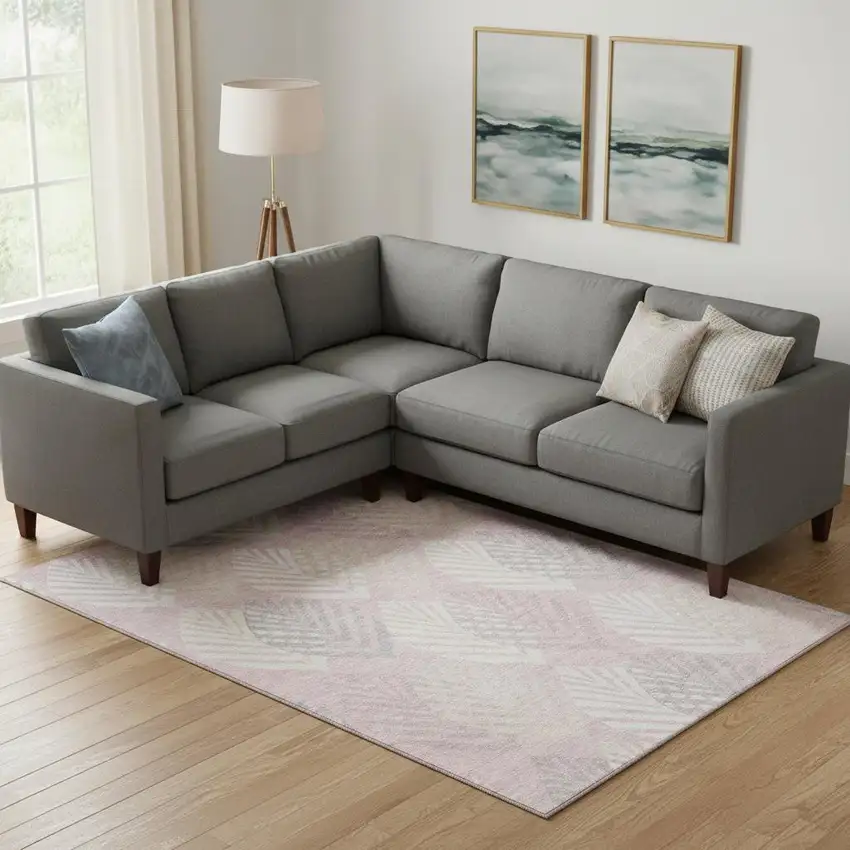 Pink Ivory And Blue Floral Washable Area Rug With UV Protection Photo 1