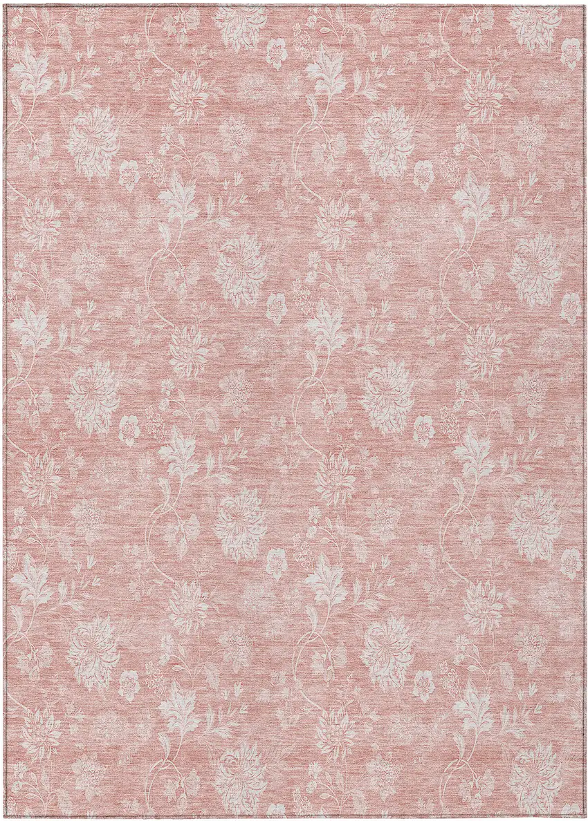 Pink Ivory And Blush Floral Washable Indoor Outdoor Area Rug Photo 2