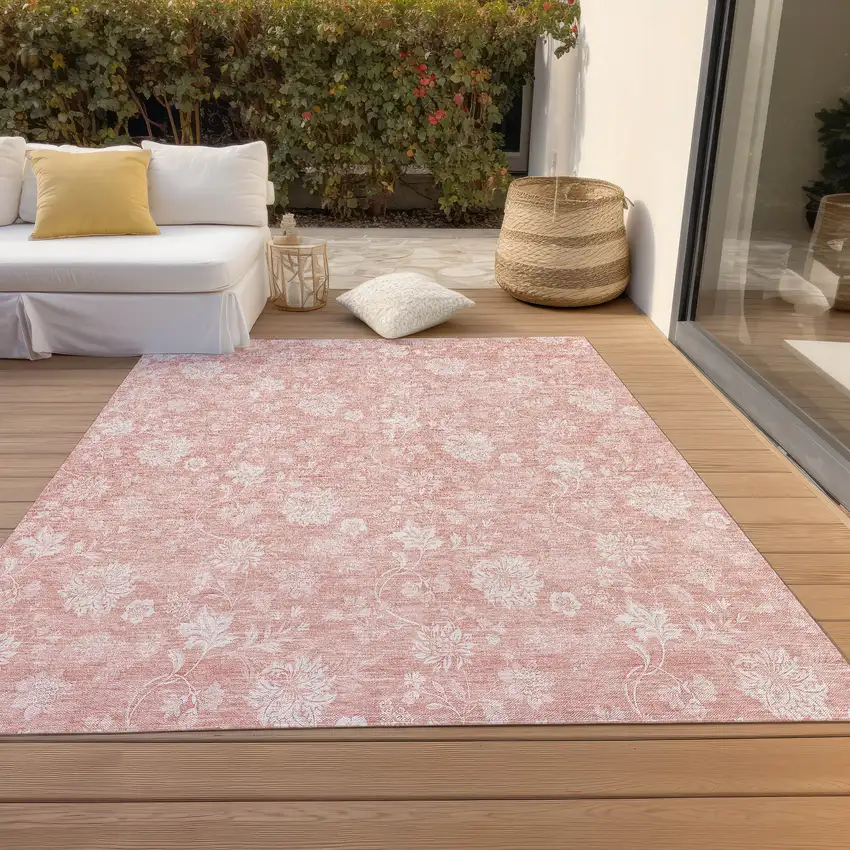 Pink Ivory And Blush Floral Washable Indoor Outdoor Area Rug Photo 7