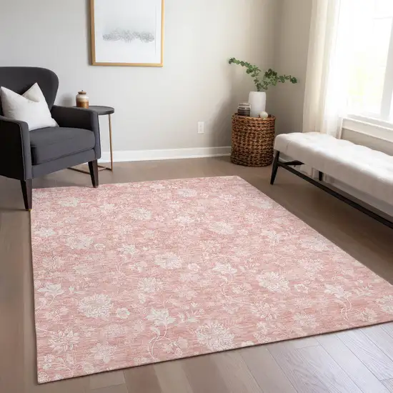 Pink Ivory And Blush Floral Washable Indoor Outdoor Area Rug Photo 9
