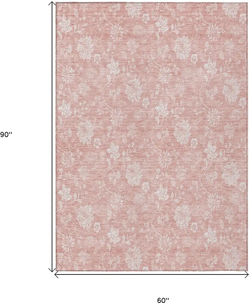 Pink Ivory And Blush Floral Washable Indoor Outdoor Area Rug Photo 3