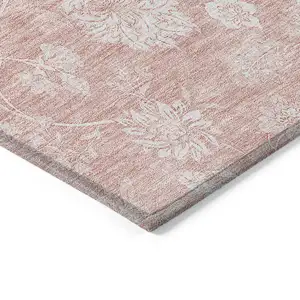 Photo of Pink Ivory And Blush Floral Washable Indoor Outdoor Area Rug