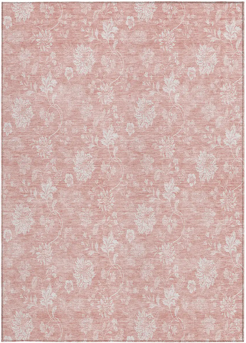 Pink Ivory And Blush Floral Washable Indoor Outdoor Area Rug Photo 6
