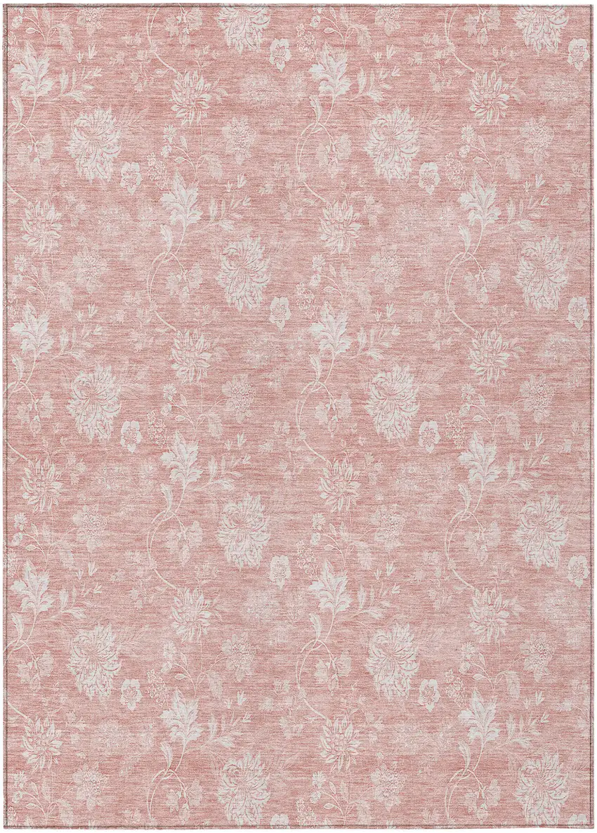 Pink Ivory And Blush Floral Washable Indoor Outdoor Area Rug Photo 2
