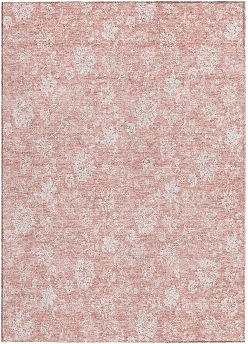 Pink Ivory And Blush Floral Washable Indoor Outdoor Area Rug Photo 6