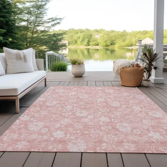Pink Ivory And Blush Floral Washable Indoor Outdoor Area Rug Photo 9